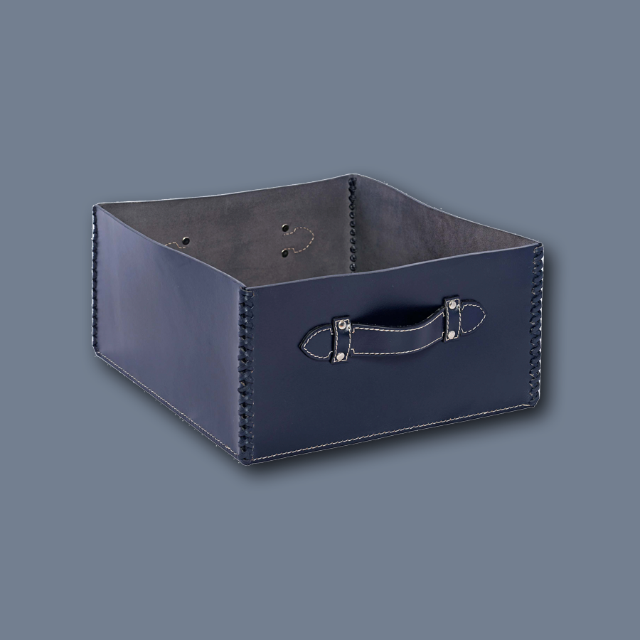 Aufbewahrungsbox mit Griff LIFESTYLE aus Leder glatt - navy
