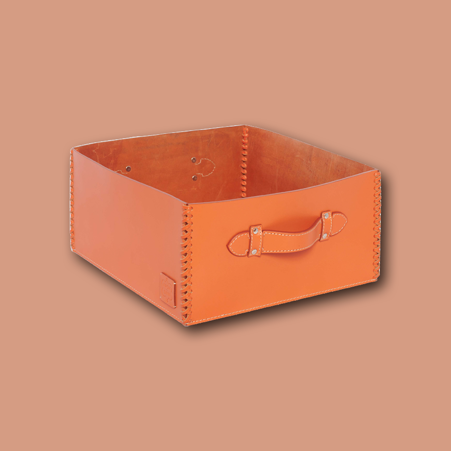 Aufbewahrungsbox mit Griff LIFESTYLE aus Leder glatt - orange