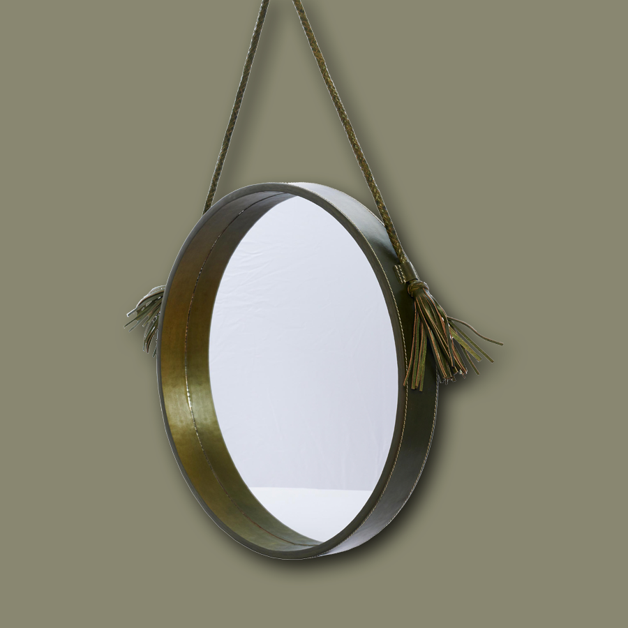 Olive runder Spiegel zum Aufhängen