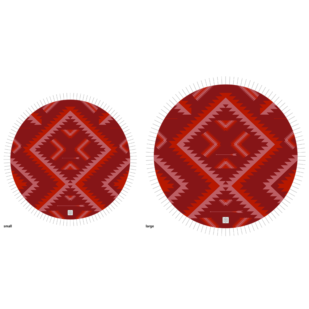 Set Handgewobener, runder Navajo-Teppich in rot