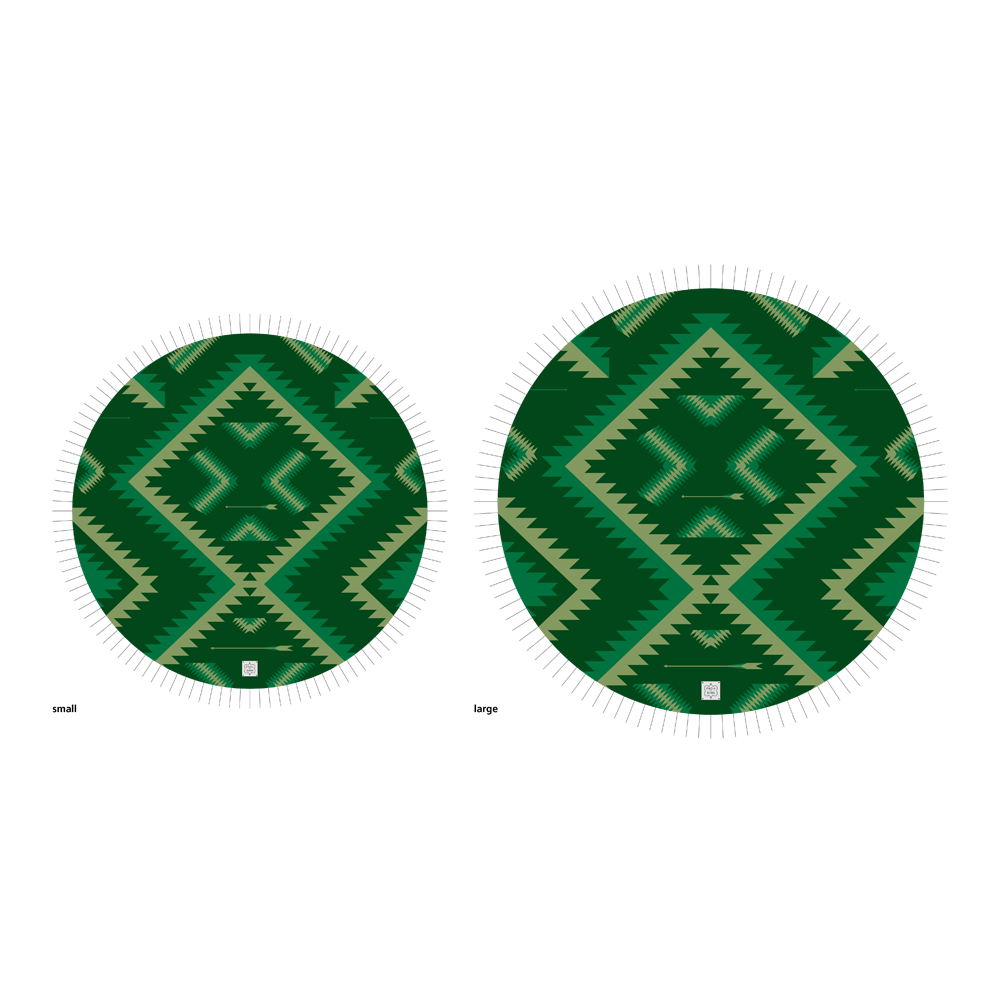 Set Handgewobener, runder Navajo-Teppich in grün
