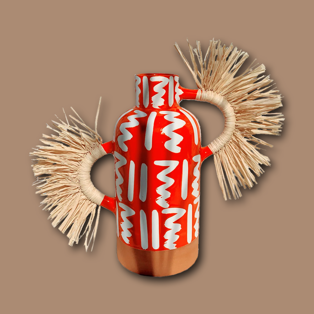Oman Vase Ziggy - red &amp; white