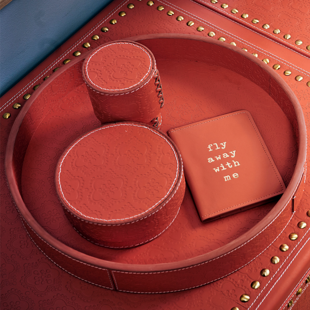 Round Box ICON embossed leather - orange
