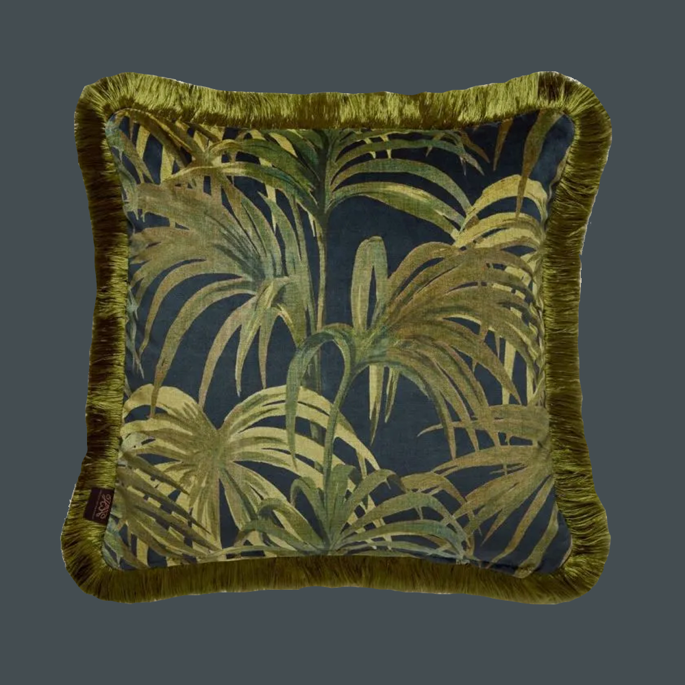 PALMERAL - medium fringed velvet cushion