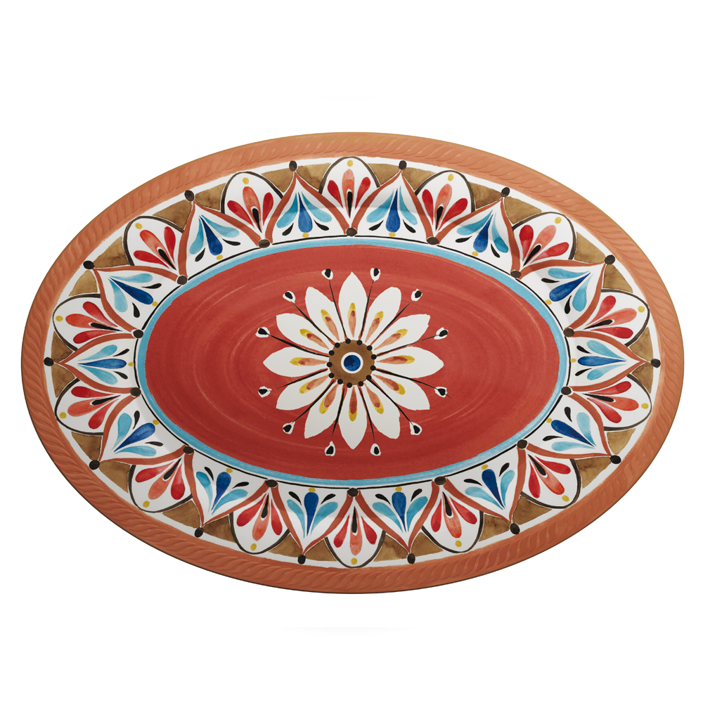 Tablett oval aus Melamin - MADRID rot/orange