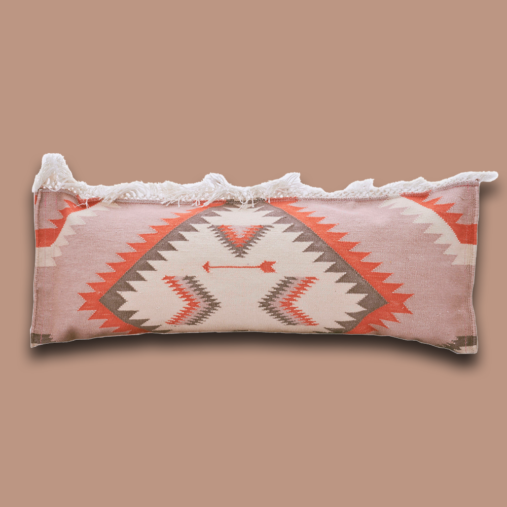 Rechteckiges Zierkissen NAVAJO mit Fransen rose