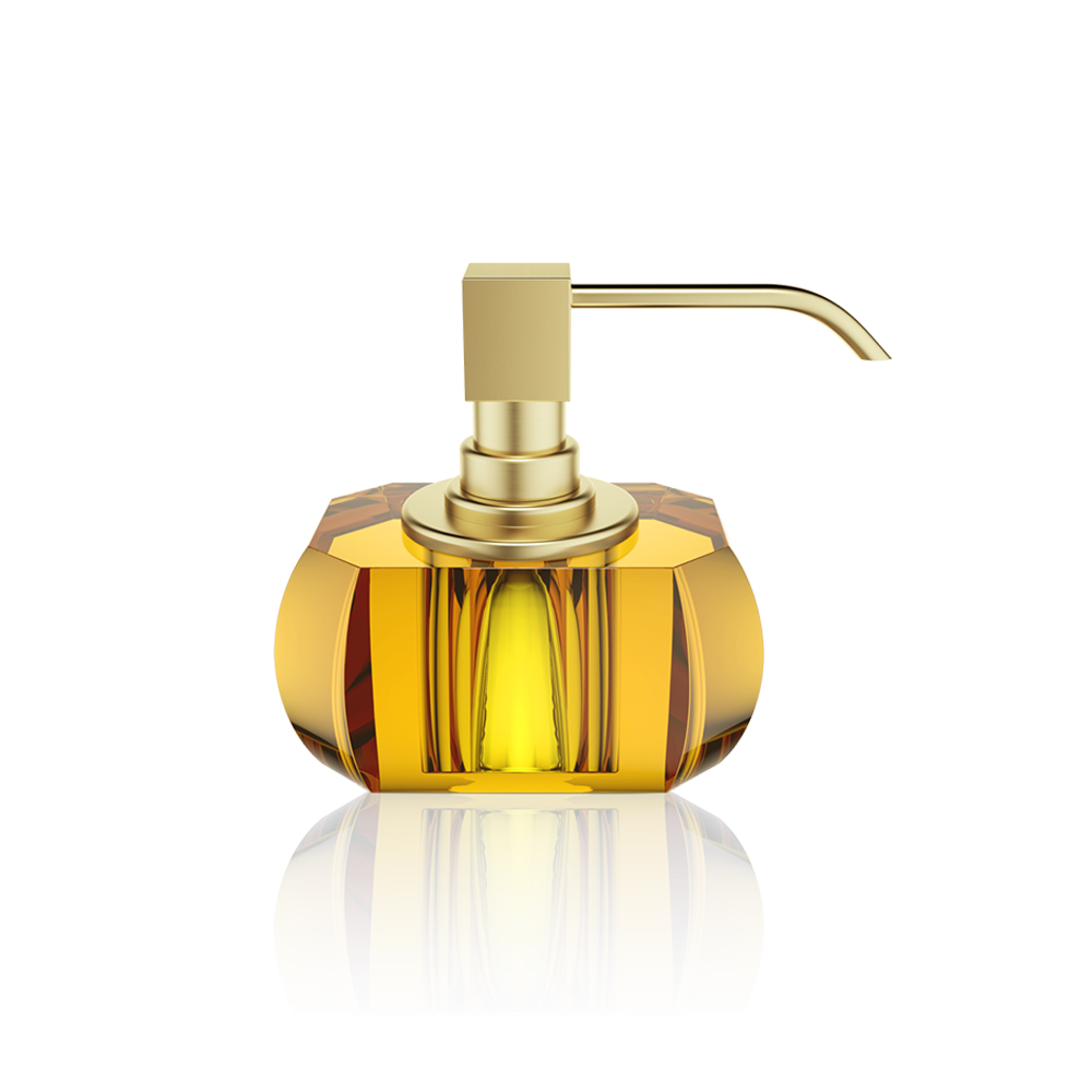 Crystal glass soap dispenser - amber / matt gold