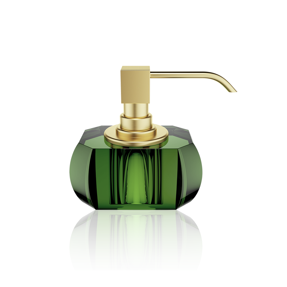 Crystal glass soap dispenser - green / matt gold