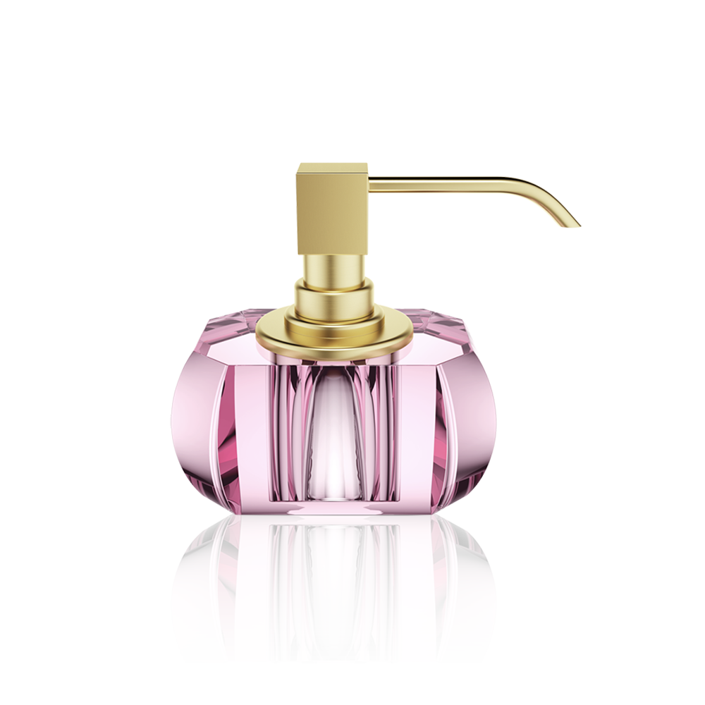Crystal glass soap dispenser - pink / matt gold