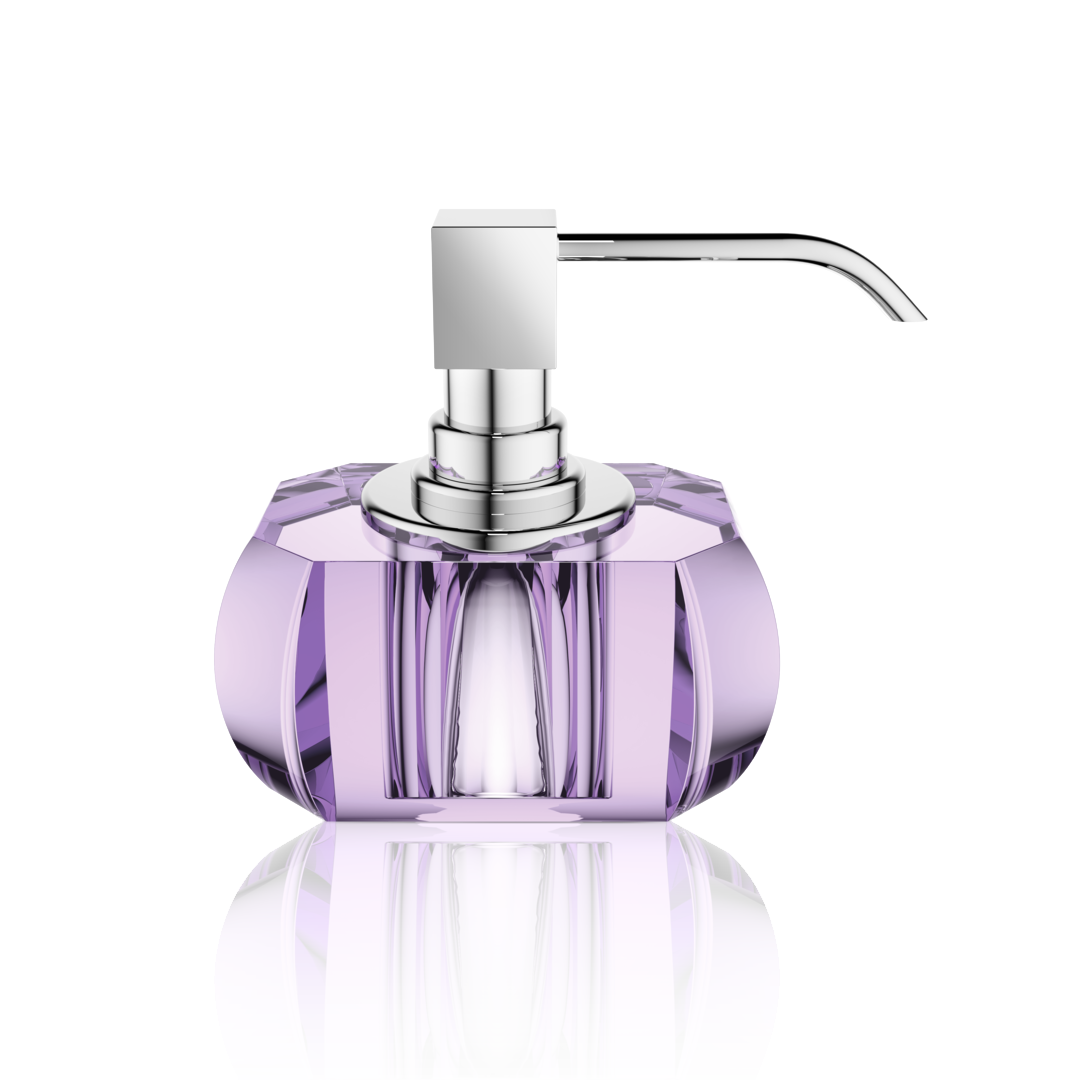 Crystal glass soap dispenser - purple / chrome glossy