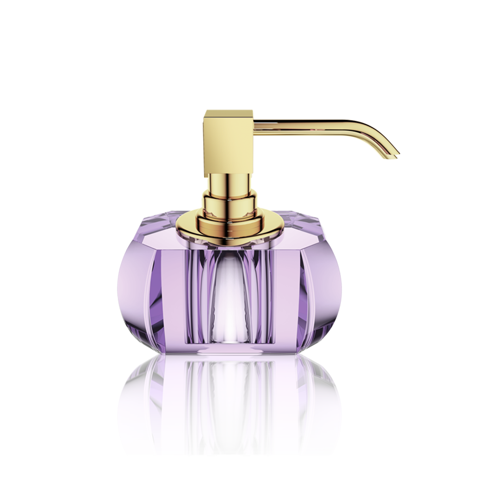 Crystal glass soap dispenser - purple / matt gold