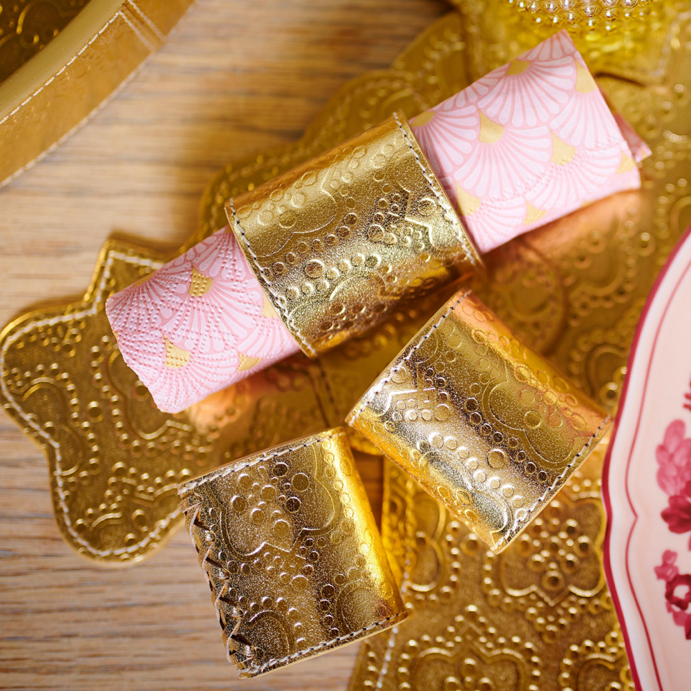 Napkin ring set ICON embossed leather - gold