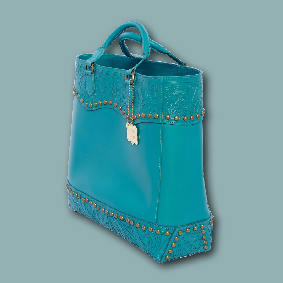 Handgemachte Handtasche &#39;Shania&#39; in türkis aus Büffelleder