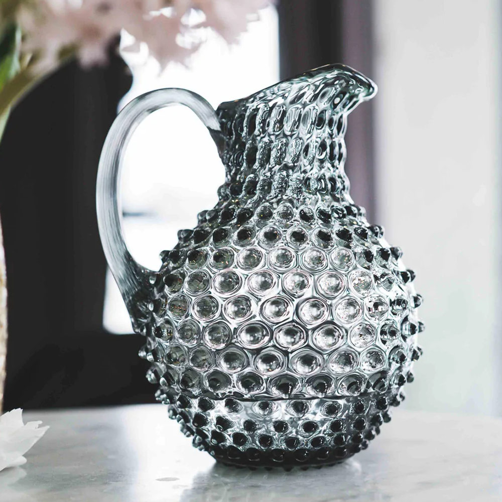 Crystal jug HOBNAIL - smoke grey