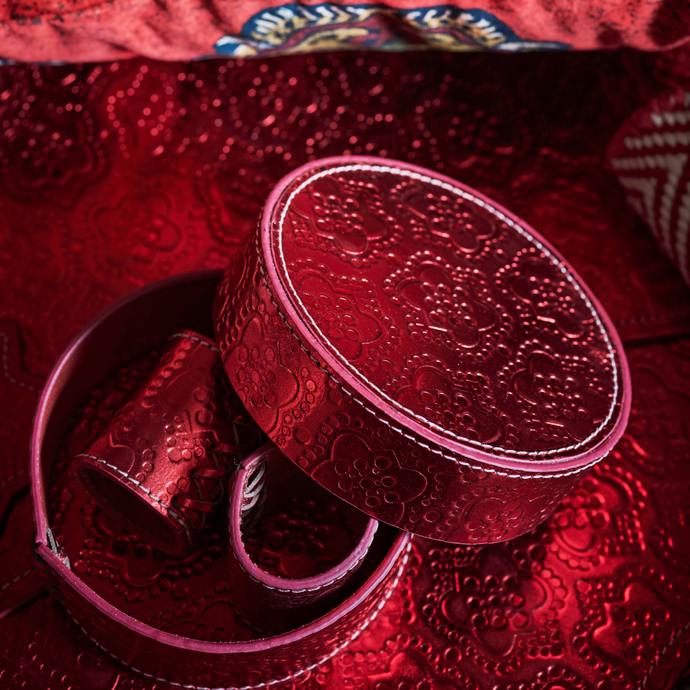 Serviettenring Set ICON aus Leder geprägt - strawberry
