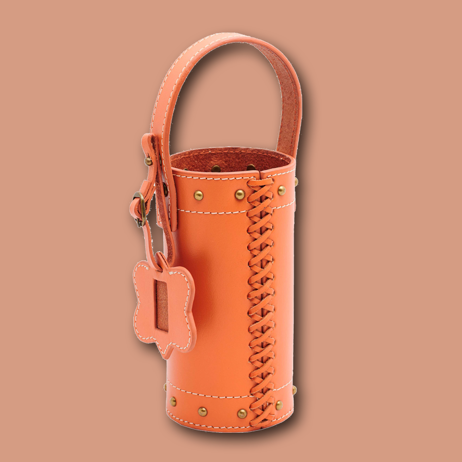 Handgemachter Streichholzbehälter aus Büffelleder in orange