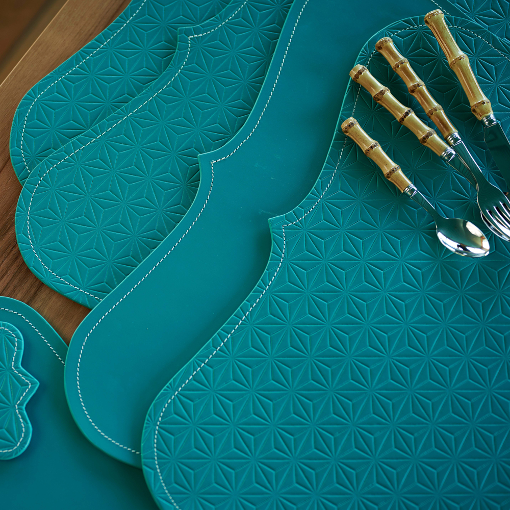 Tischset LIFESTYLE aus Leder geprägt - turquoise