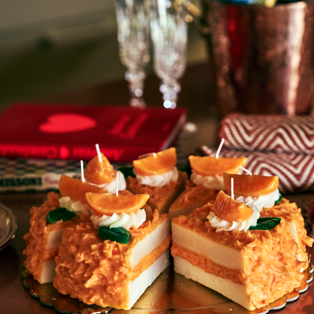 Candle cake piece - orange cake