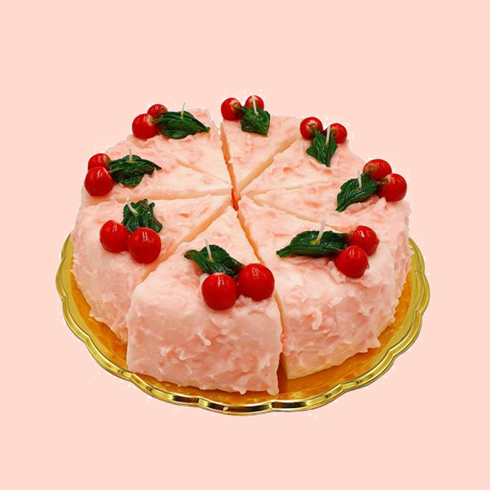 Candle cake piece - cherry pie