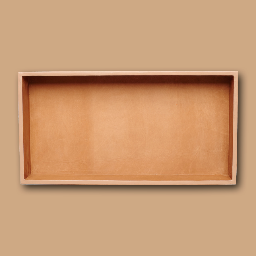 Rechteckiges Tablett aus Leder in camel