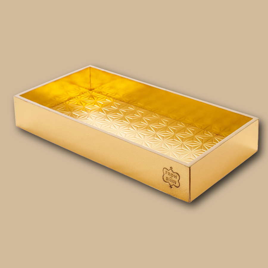 Rechteckiges Tablett aus Leder in gold