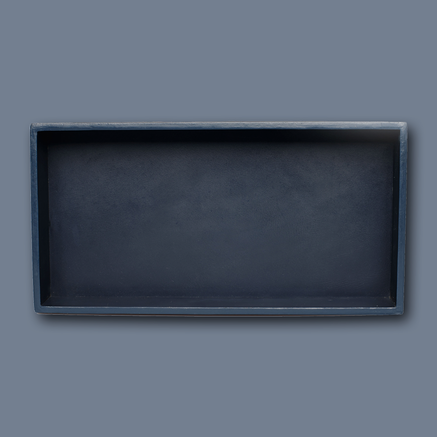 Rechteckiges Tablett aus Leder in navy