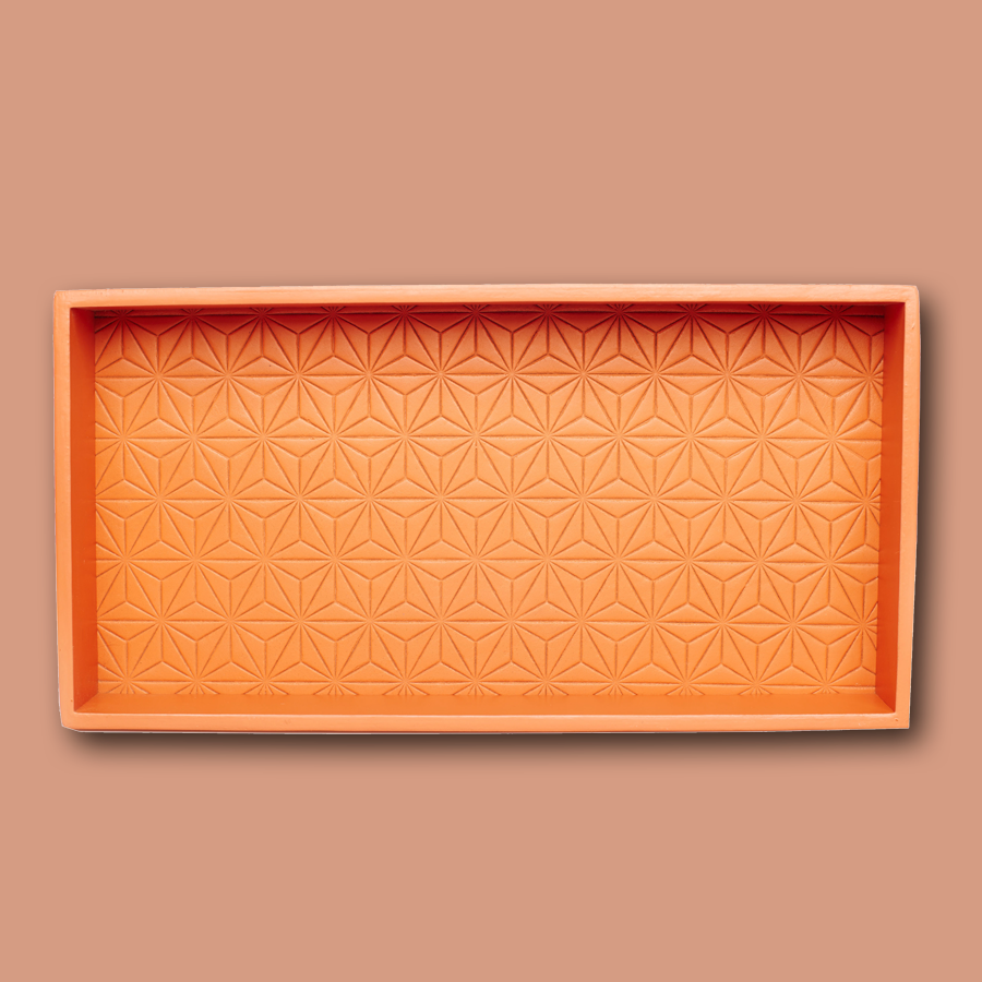 Rechteckiges Tablett aus Leder in orange