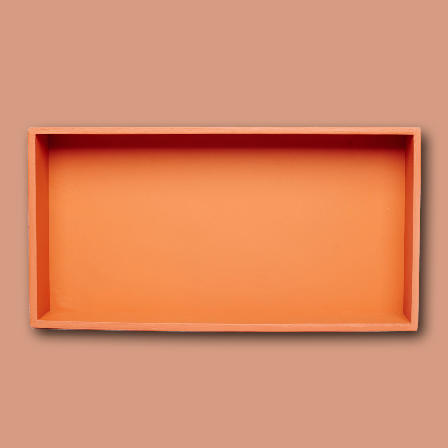 Rechteckiges Tablett aus Leder in orange
