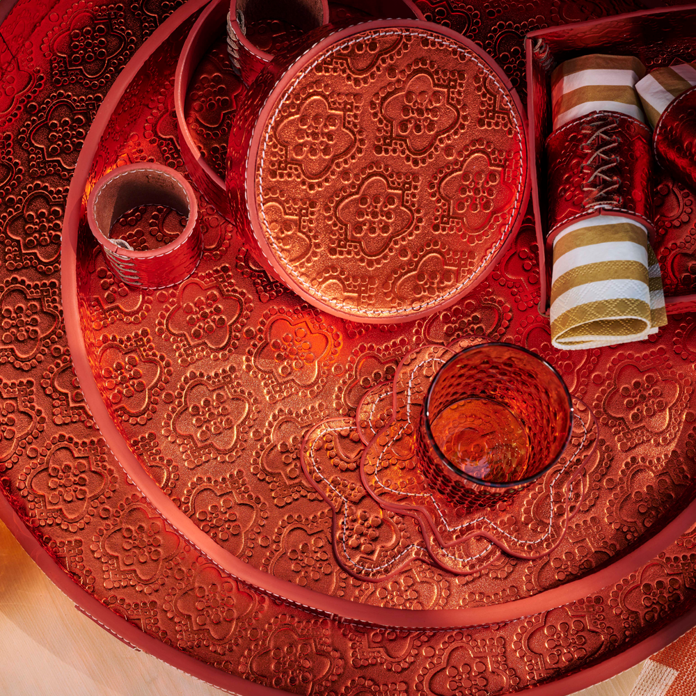 Coaster set ICON embossed leather - amber